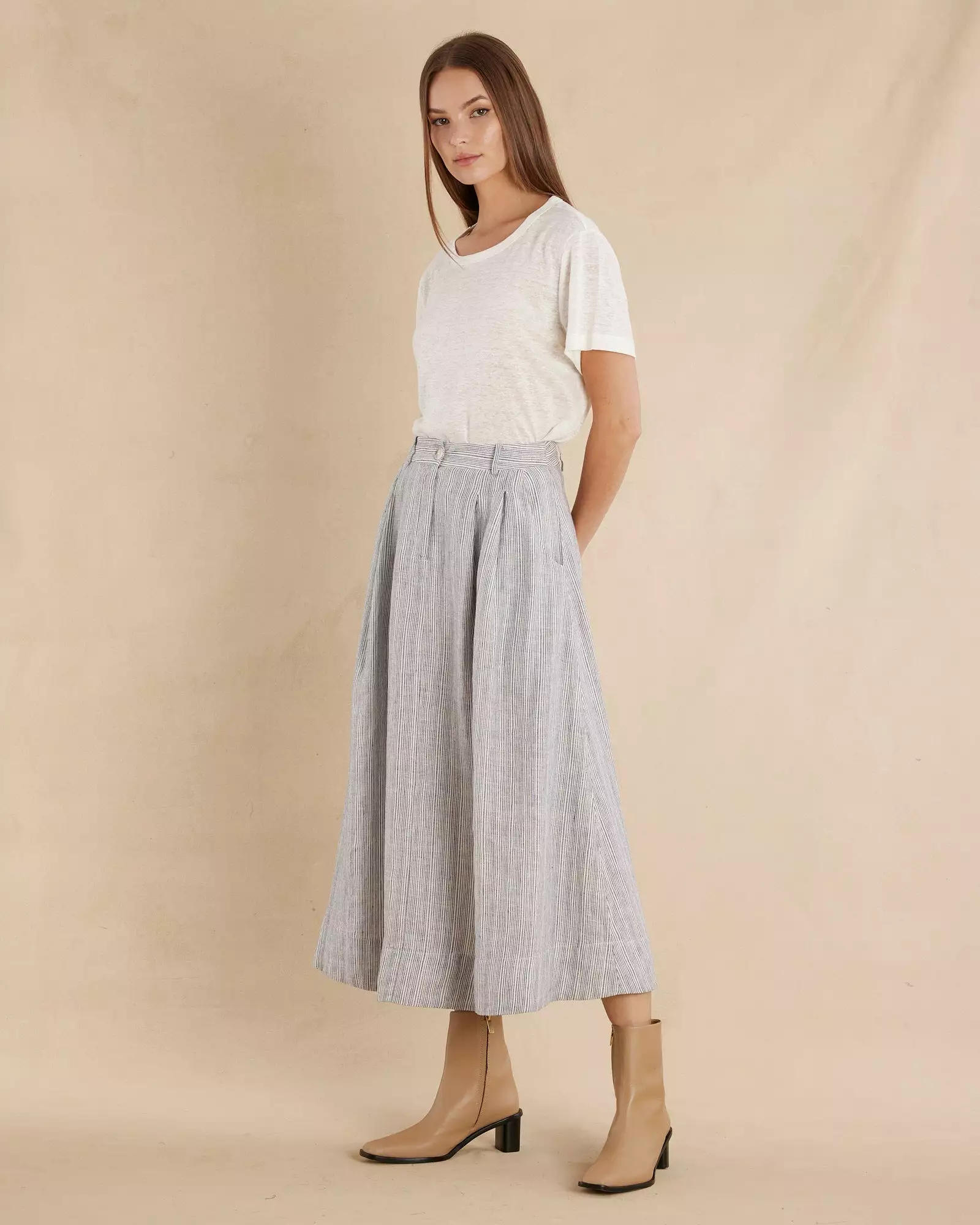 Rayee Striped Linen Skirt