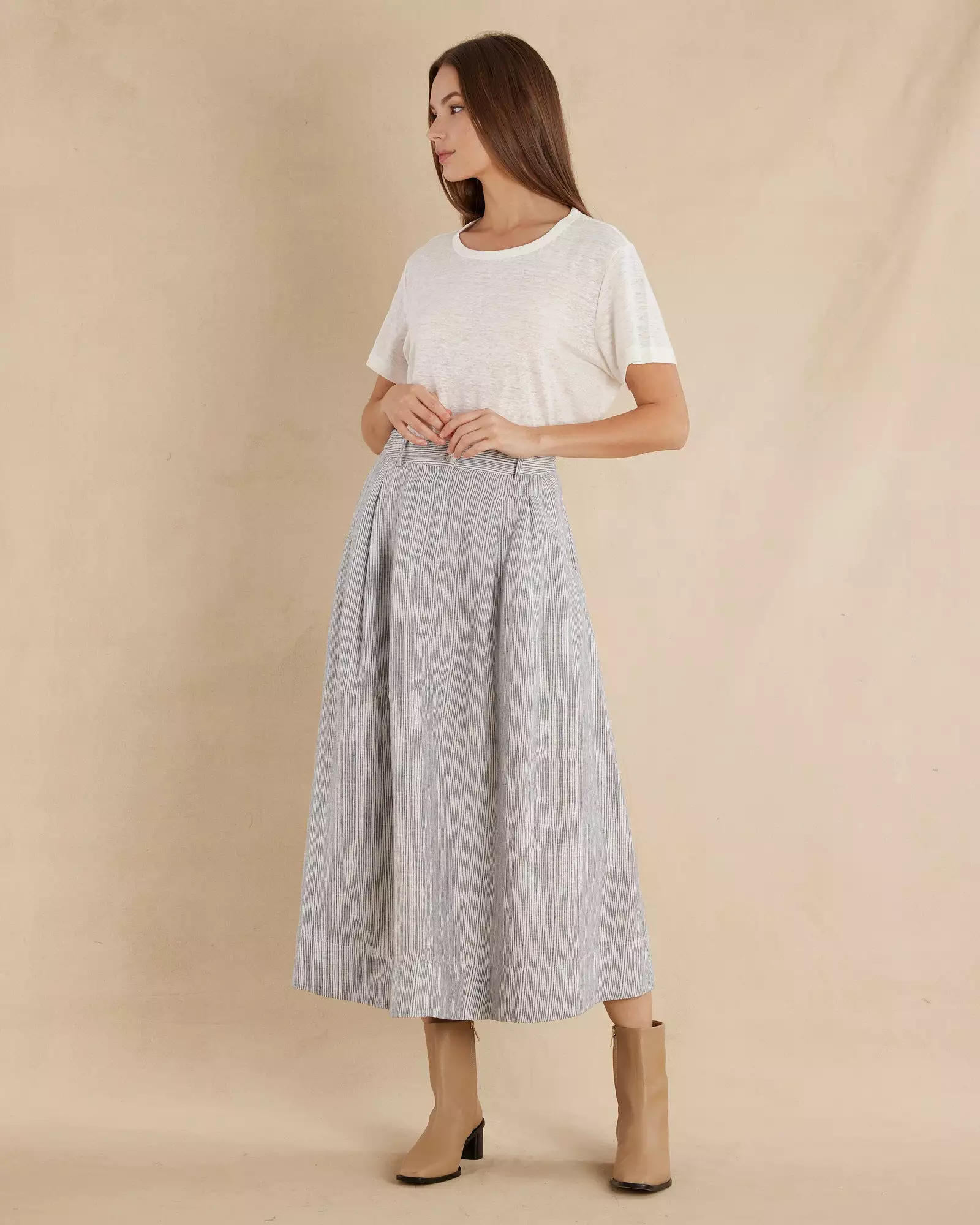 Rayee Striped Linen Skirt