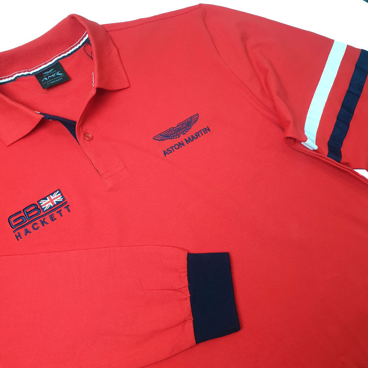 Red longsleeve polo shirt with AM crest for men