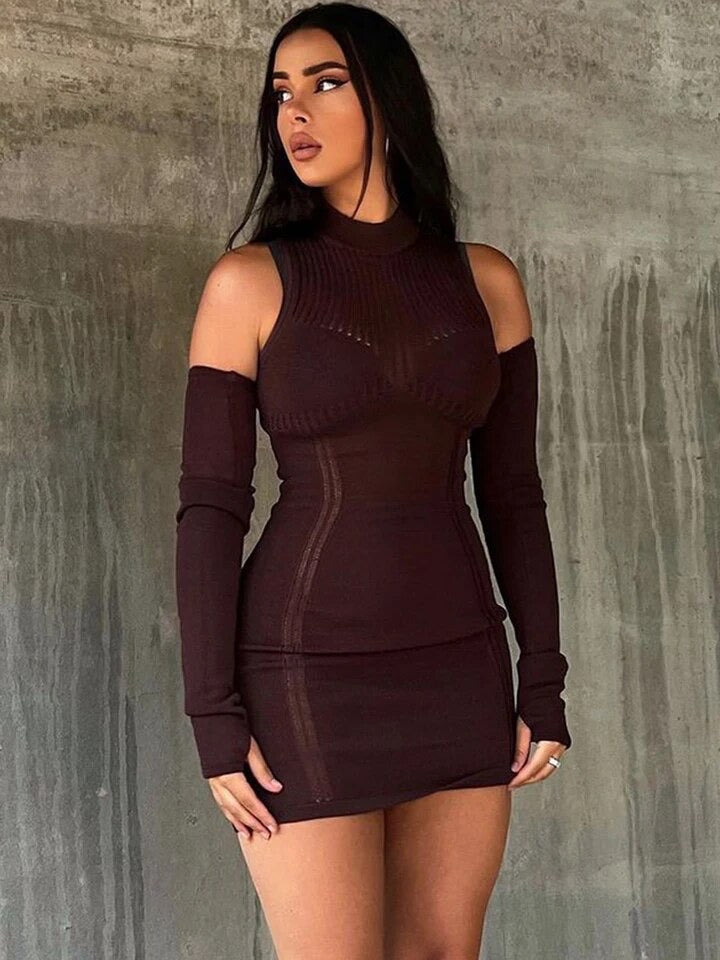 Ribbed Dress - Brown/Bronze/Olive