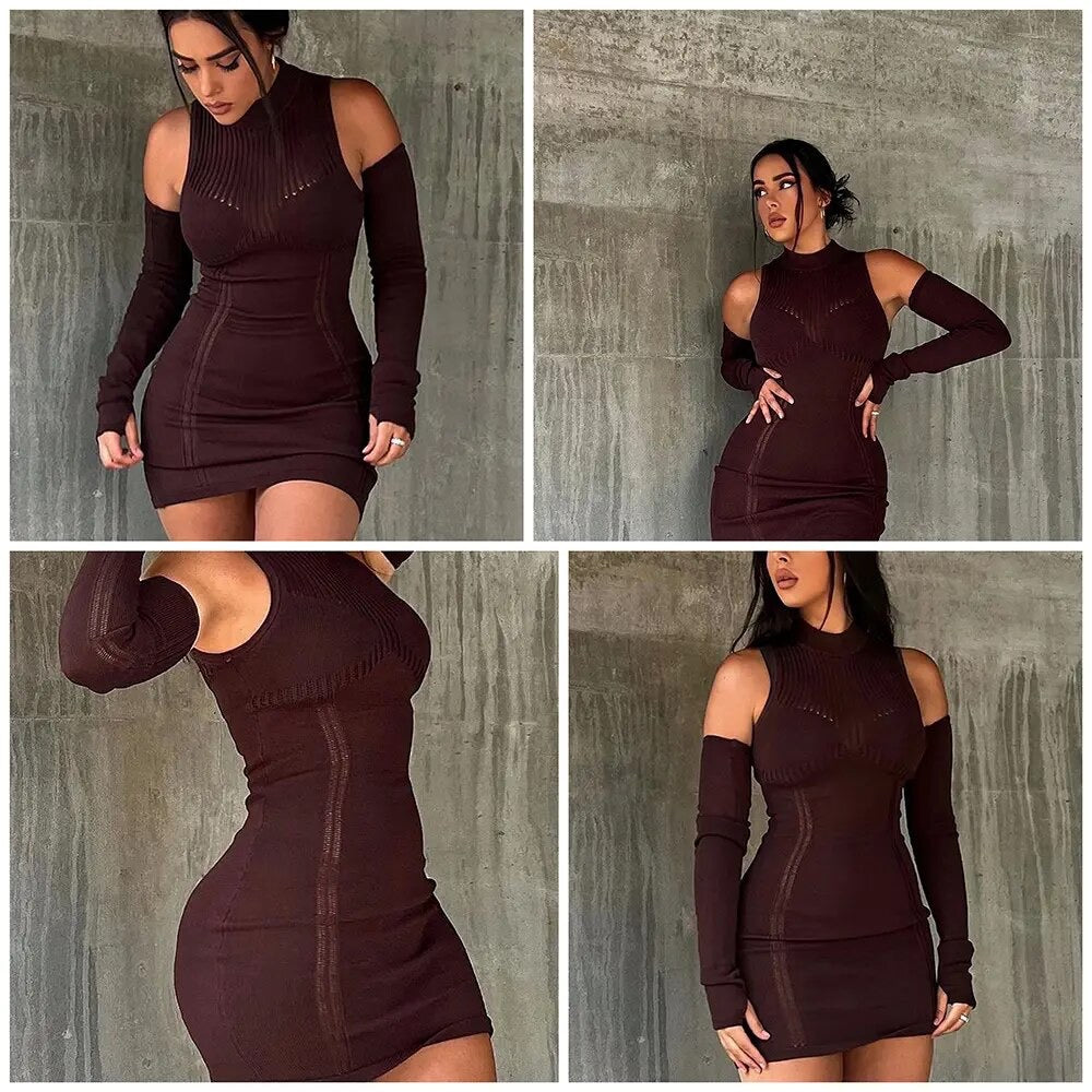 Ribbed Dress - Brown/Bronze/Olive