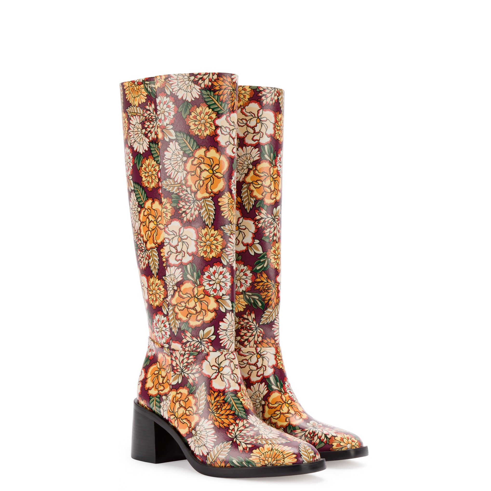 Ricky Boot Wine Ikebana Print Saffiano Patent Leather