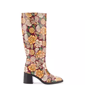 Ricky Boot Wine Ikebana Print Saffiano Patent Leather