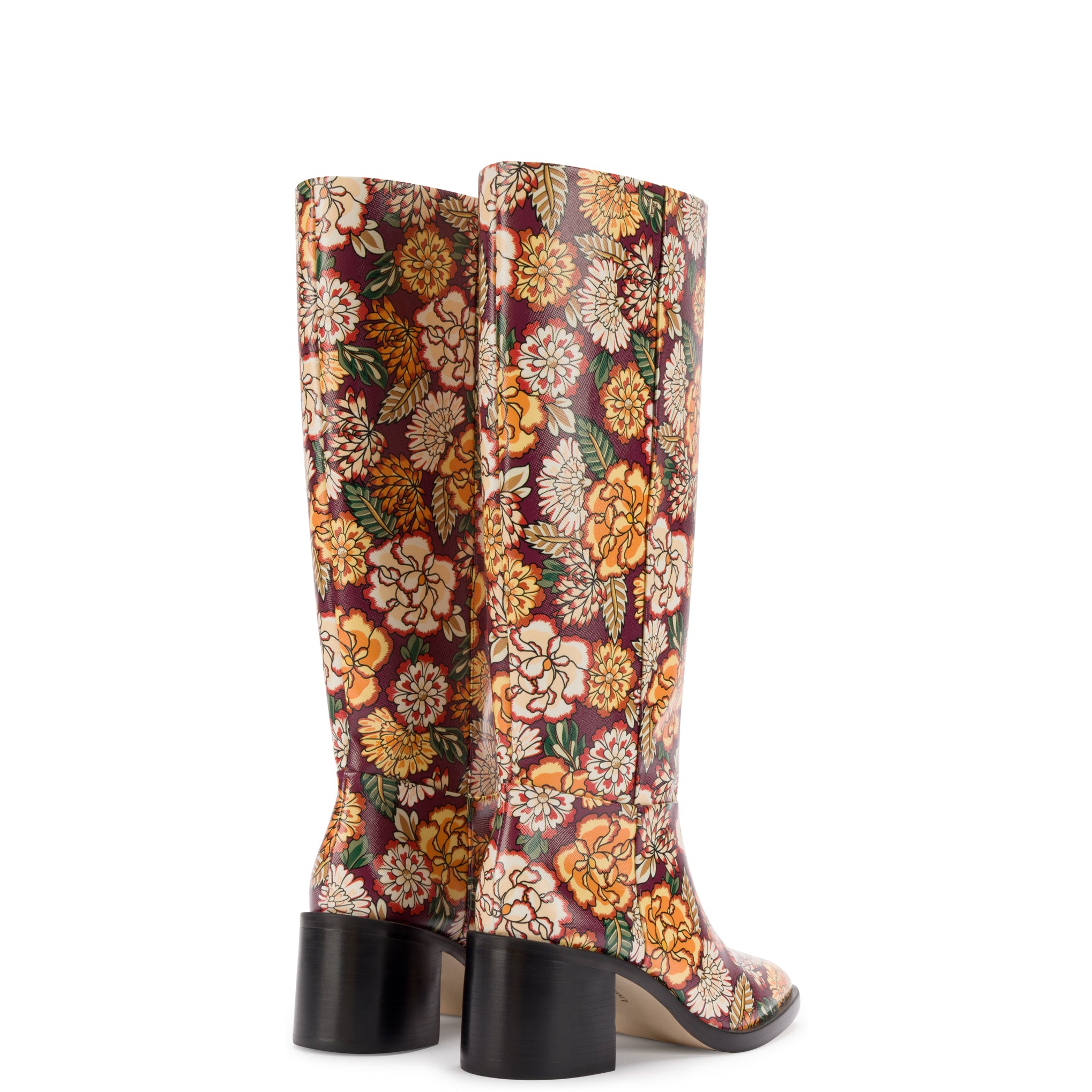 Ricky Boot Wine Ikebana Print Saffiano Patent Leather