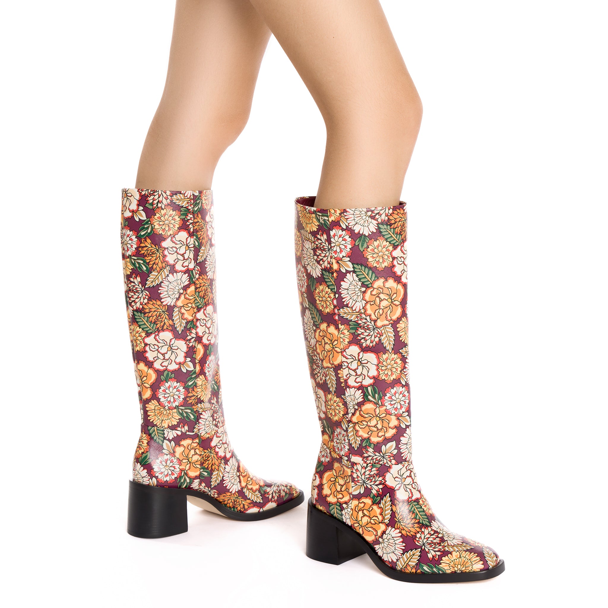 Ricky Boot Wine Ikebana Print Saffiano Patent Leather