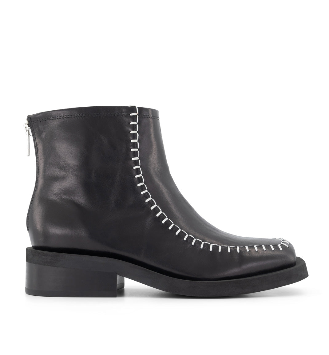 Rocket Black Square Toe Boots with Topstitching Detail