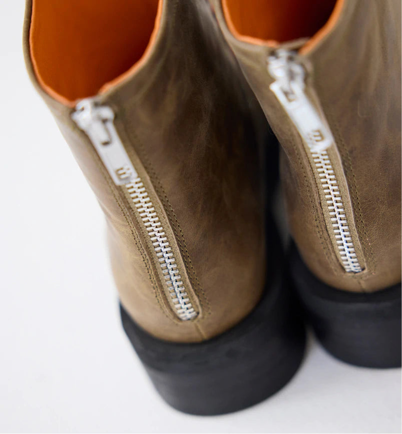 Rocket Square Toe Boots | Burnt Sage Topstitch Detail