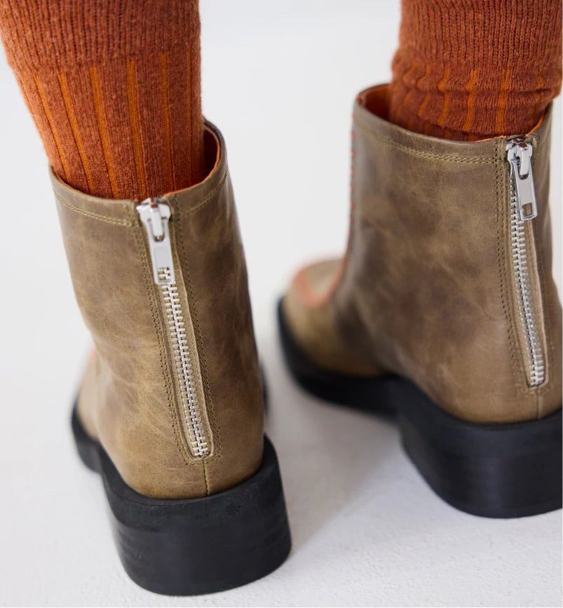 Rocket Square Toe Boots | Burnt Sage Topstitch Detail