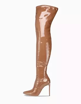 Shiny knee-high boots in PU leather