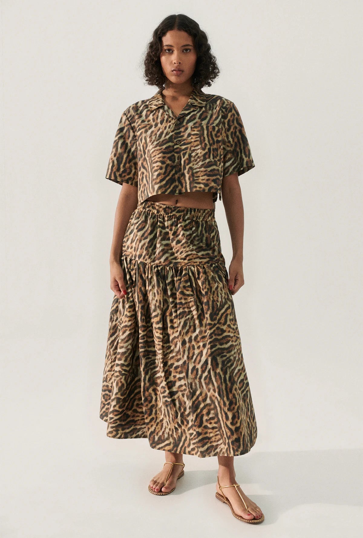 Silk Laundry - Leopard Print Cotton Silk Cropped Camp Shirt