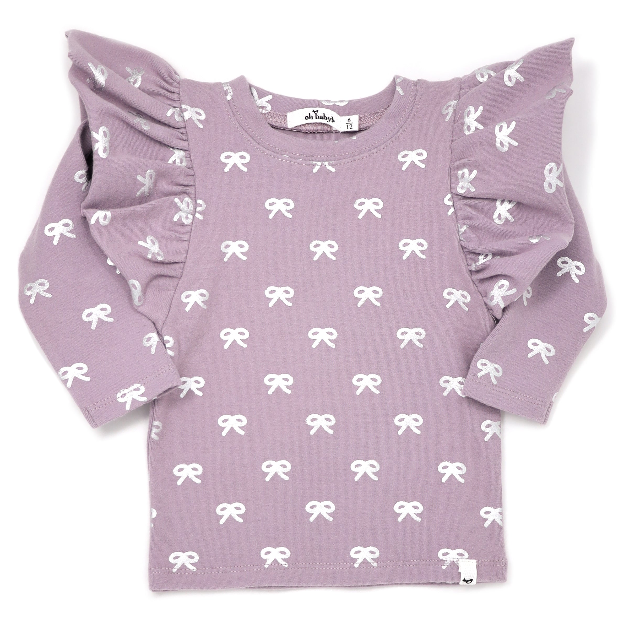 Silver Bows Butterfly Sleeve Long Sleeve Tee - Dusty Lavender