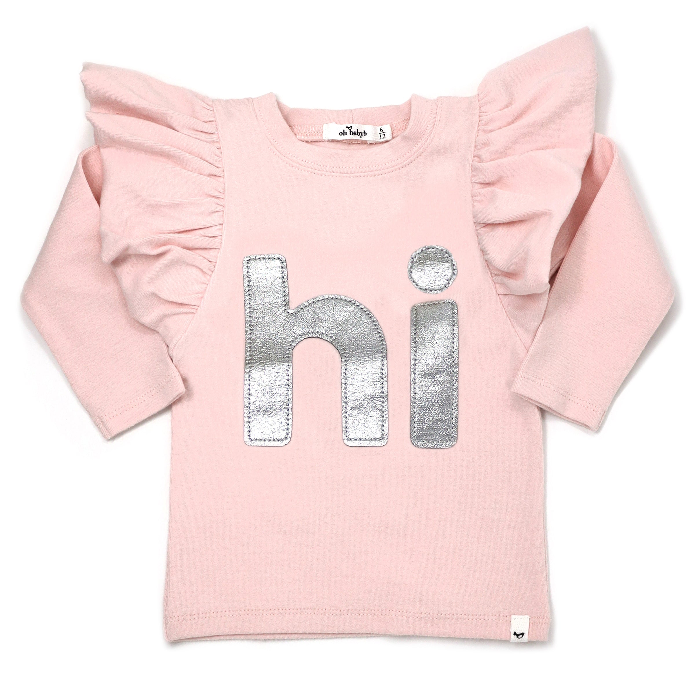 Silver Butterfly Long Sleeve Tee - Pale Pink, Hi Baby!