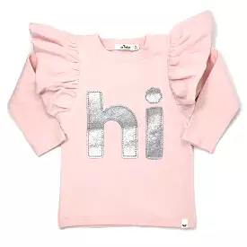 Silver Butterfly Long Sleeve Tee - Pale Pink, Hi Baby!