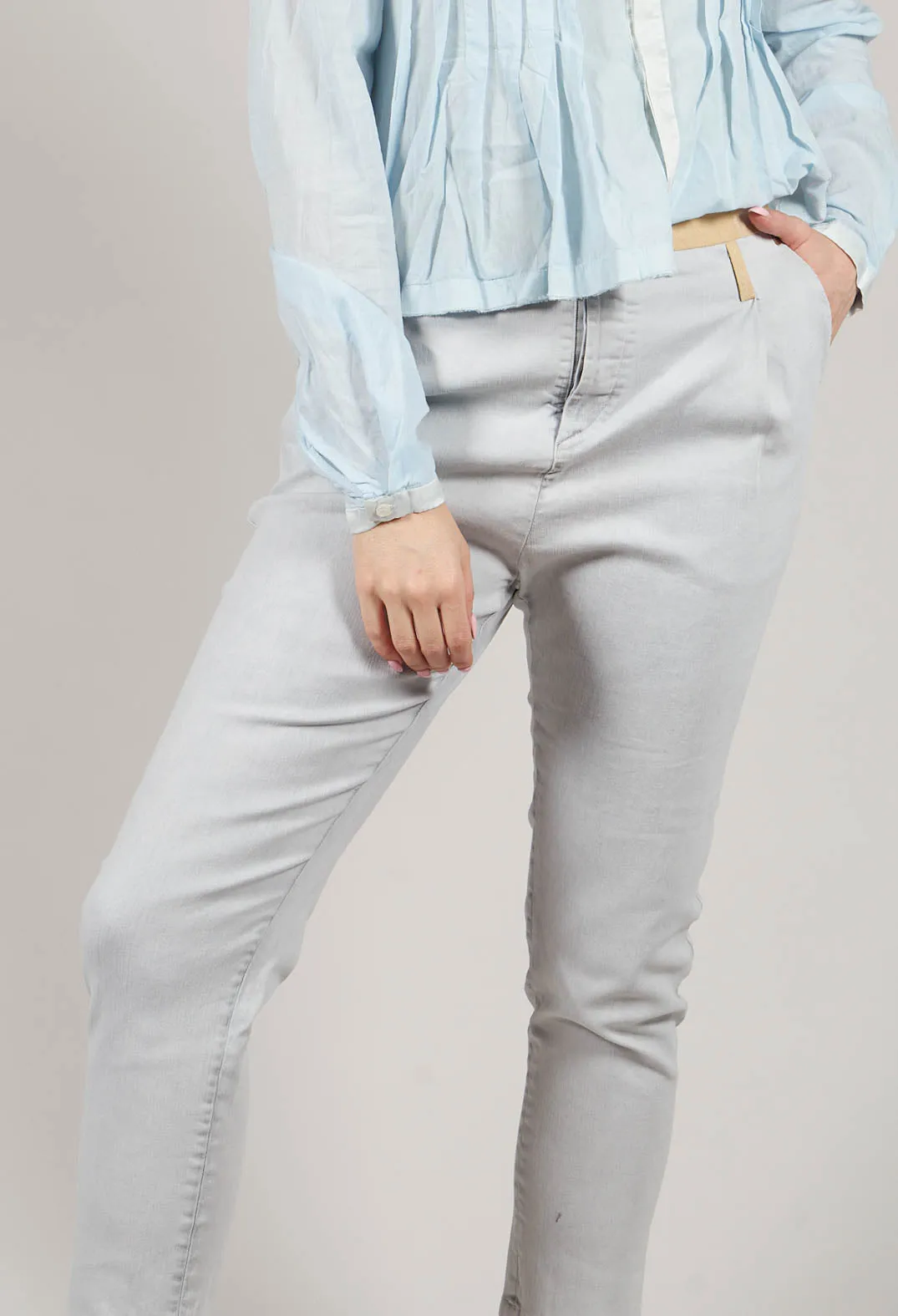 Slim Fit Jeans Contrasting Waistband Light Grey