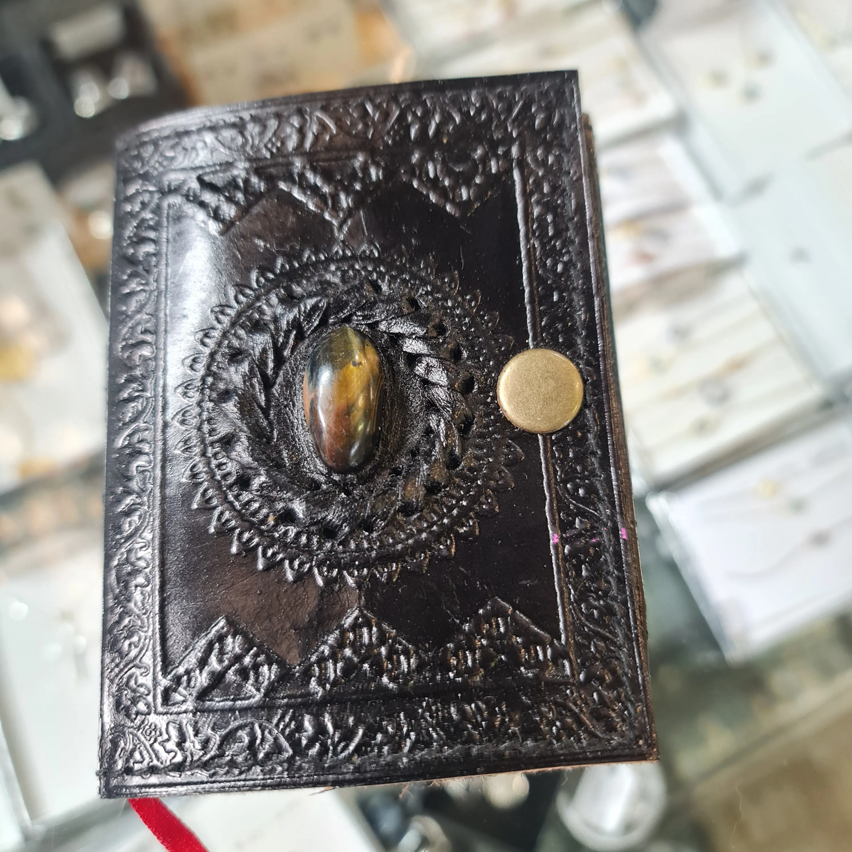 Stone Leather Journal Moonstone or Tigers Eye