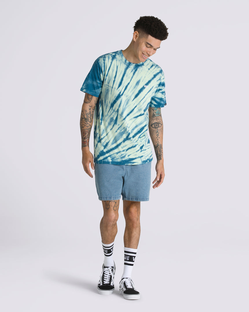 Striped Short Sleeve T-shirt with Box Drop V Tie Dye Pattern