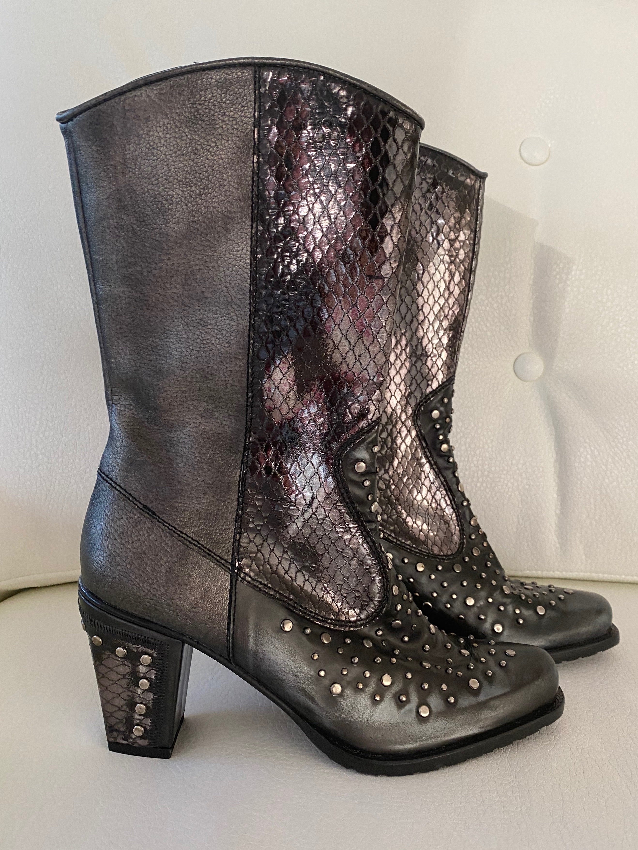 Stuart Weitzman distressed python cowboy boots