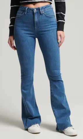 Superdry Ladies High Rise Skinny Fit Flare Denim Jeans - Washed Indigo