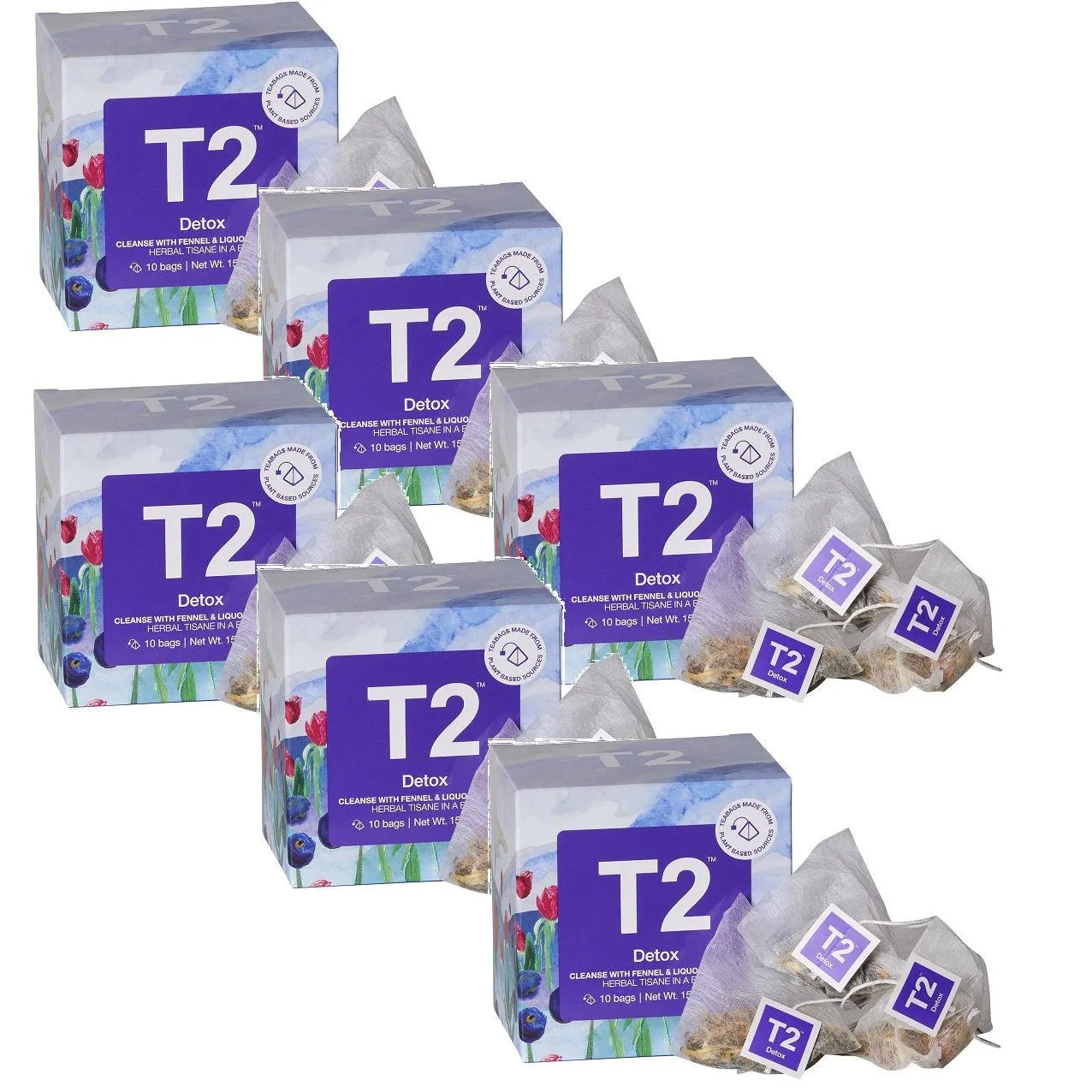 T2 Detox Tea Bag Pack - 10 Tea Bags, Box of 6