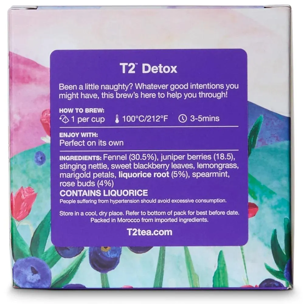 T2 Detox Tea Bag Pack - 10 Tea Bags, Box of 6