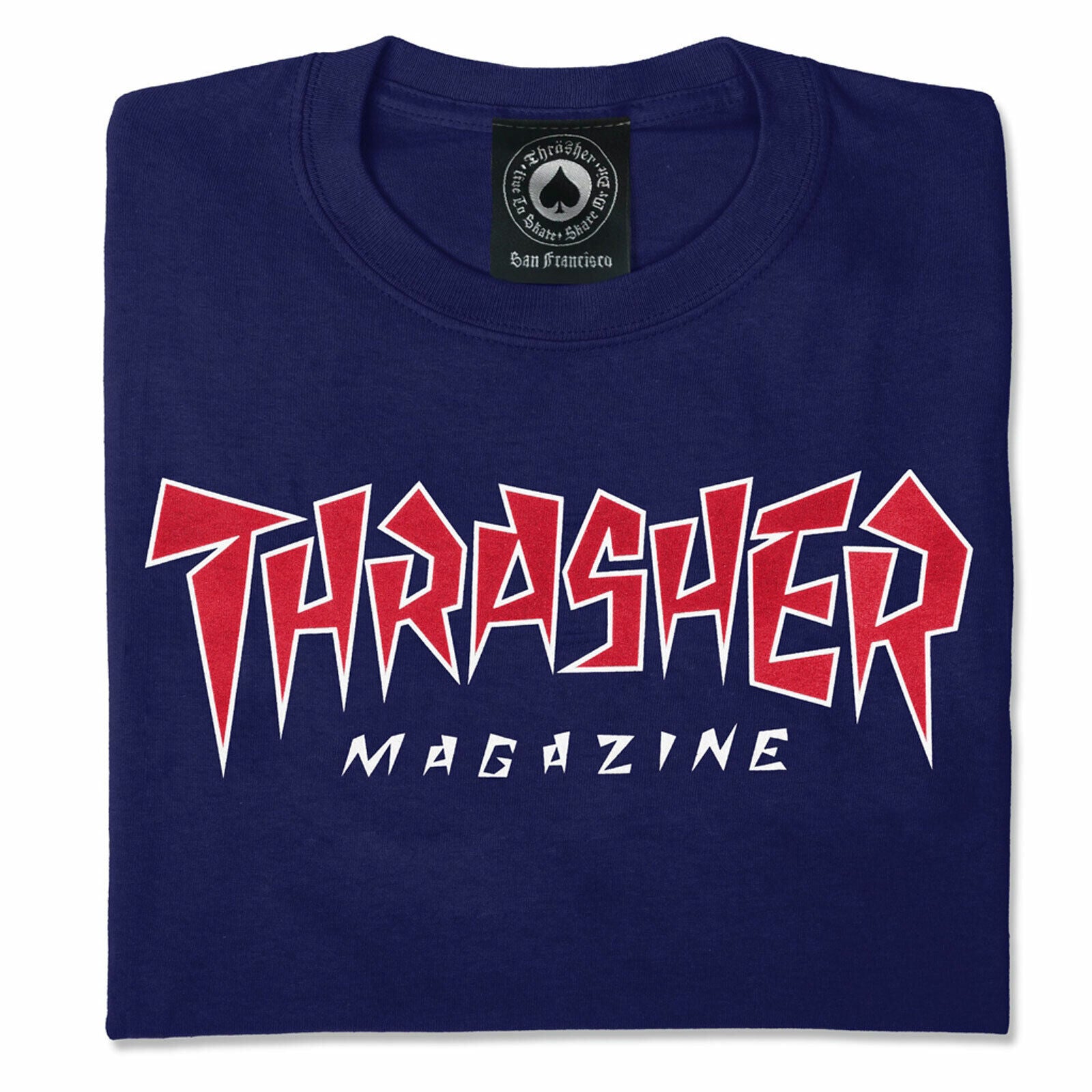 Thasher Navy T-Shirt with Jagged Logo on Sale