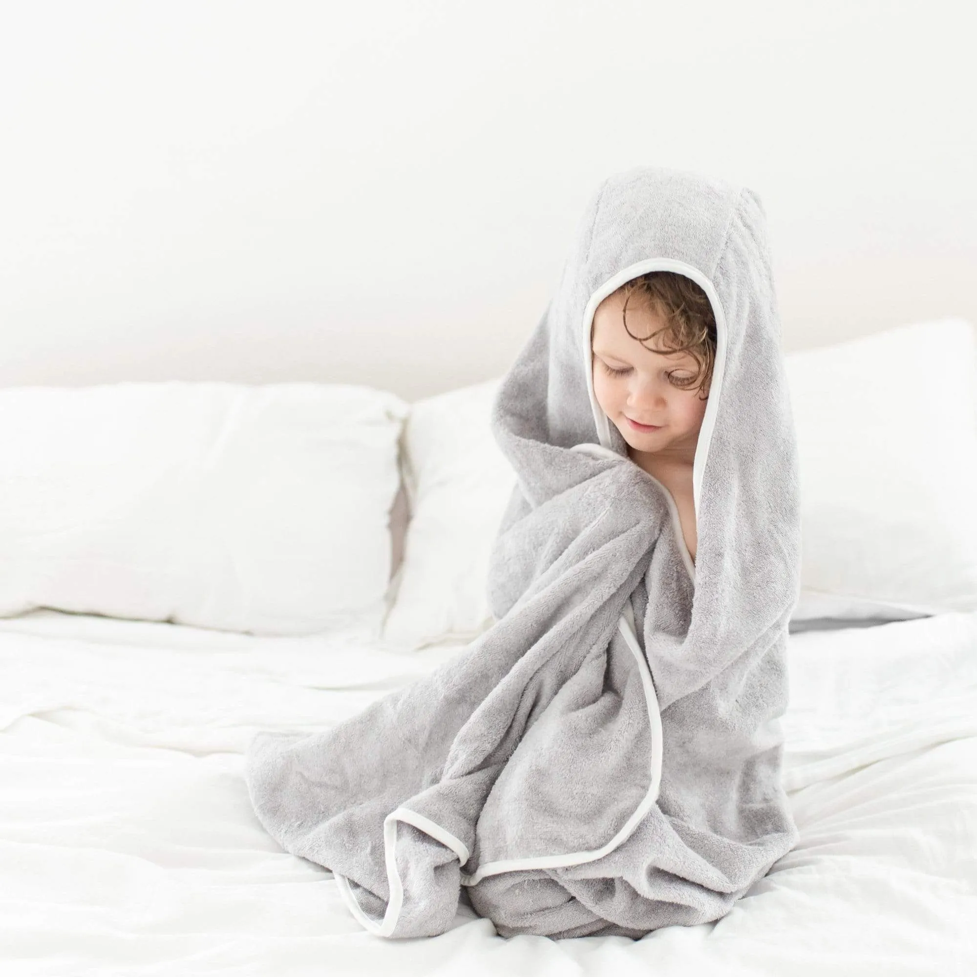 Toddler Hooded Bath Towel in Storm with Cloud Trim