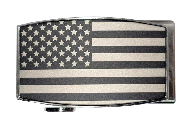 USA Flag Black Aston Dress Belt Buckle - 1 3/8 Inch Strap Compatible