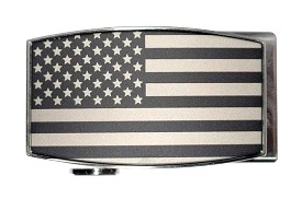 USA Flag Black Aston Dress Belt Buckle - 1 3/8 Inch Strap Compatible