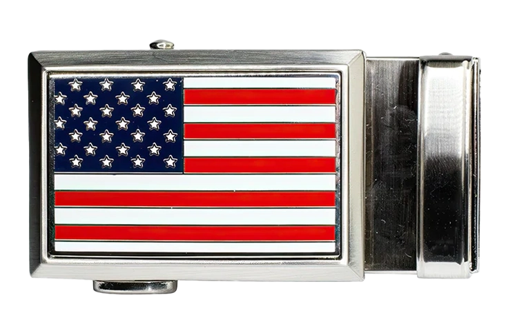 USA Flag Golf Belt Buckle, Beveled Design, Fits 1 3/8 inch Straps