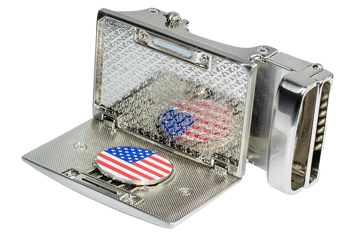 USA Flag Golf Belt Buckle, Beveled Design, Fits 1 3/8 inch Straps