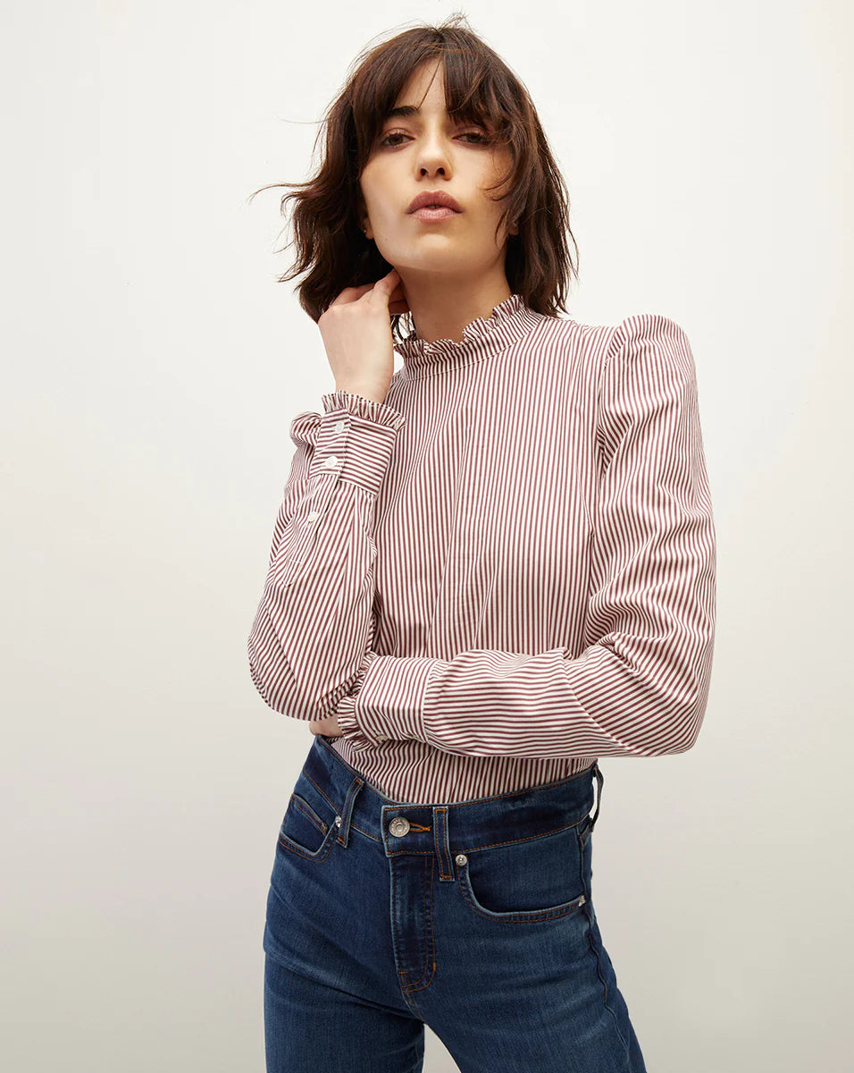 Veronica Beard Alford Shirt Dark Raspberry Off White - Buy now!