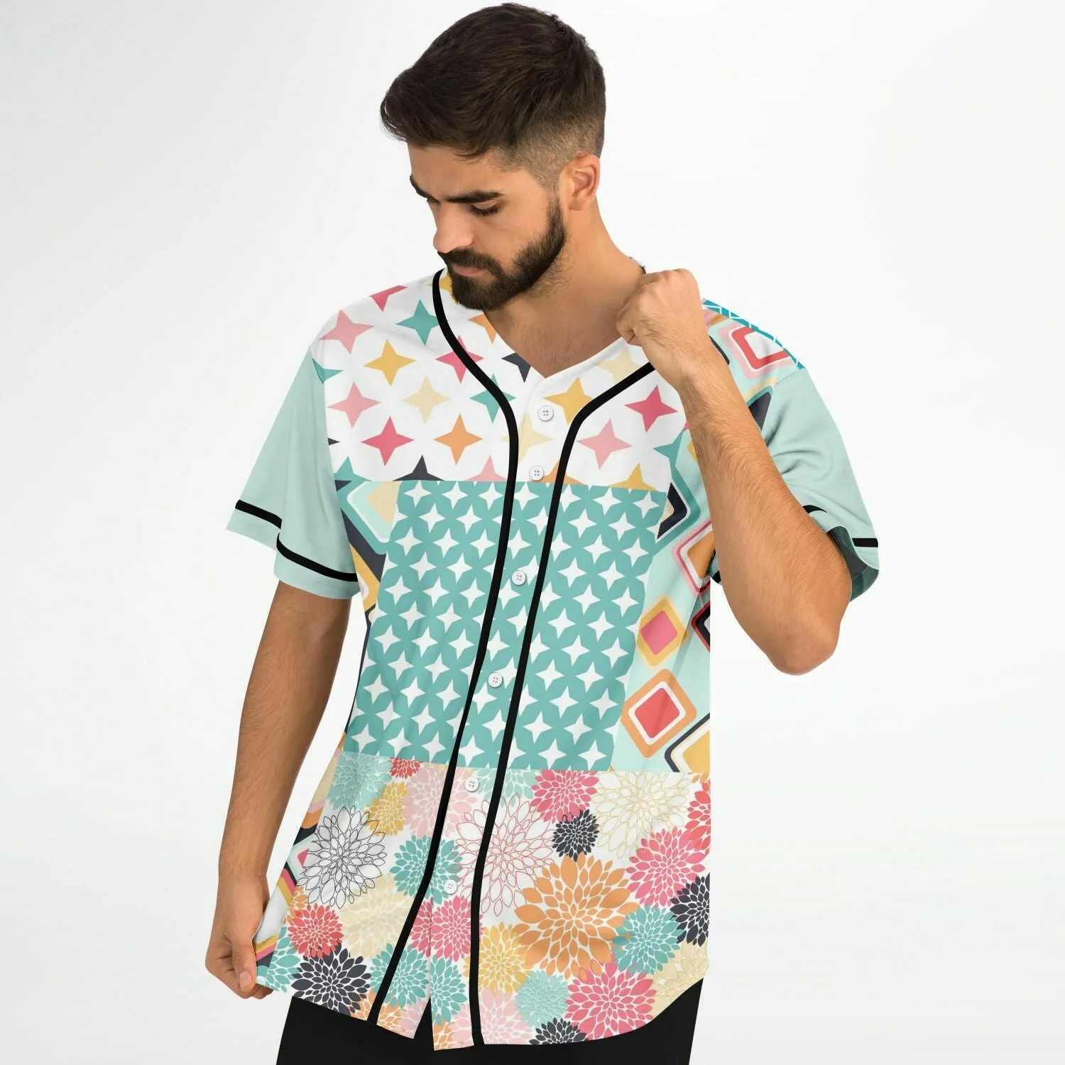 Vintage Miami Geometric Patterned Button-Up Jersey