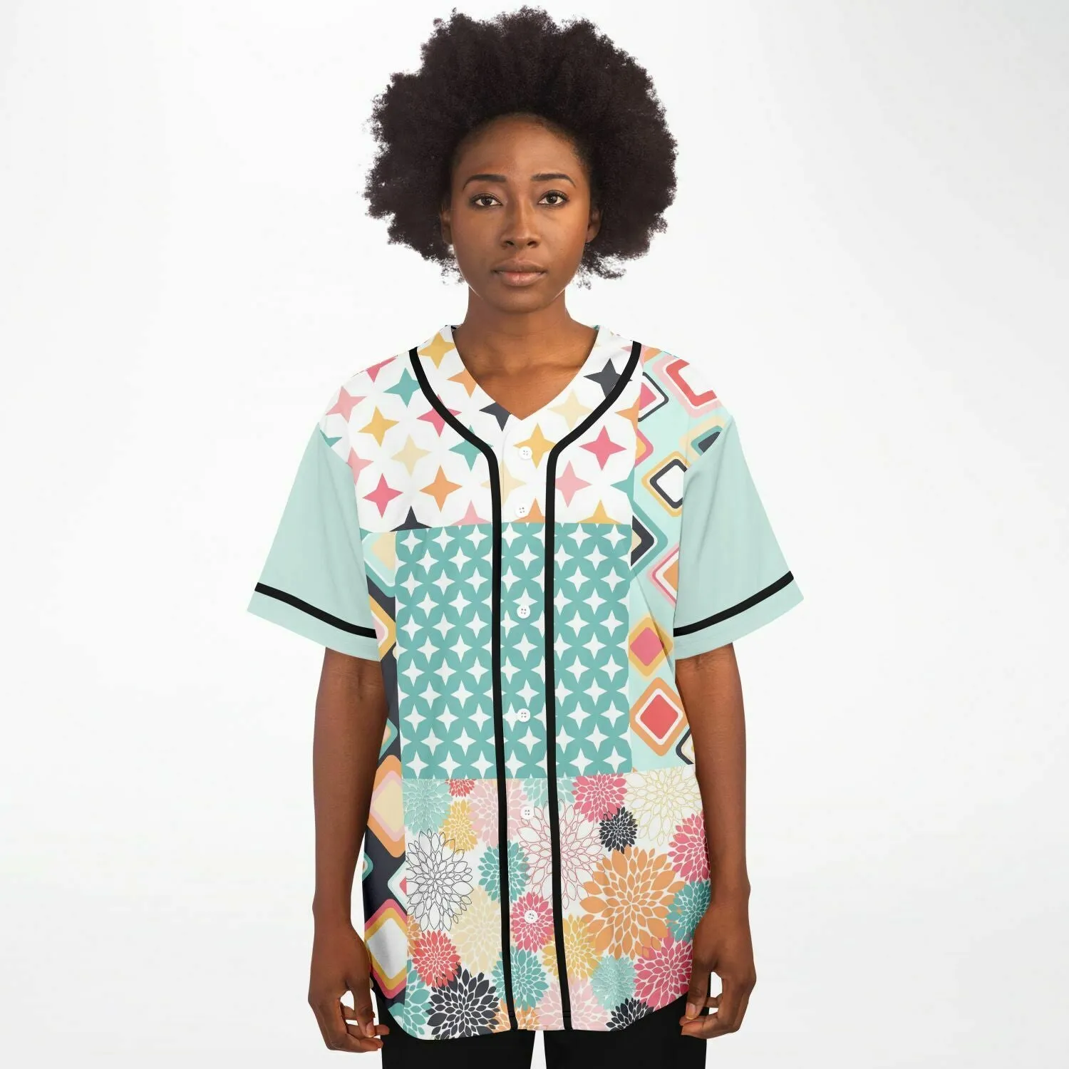 Vintage Miami Geometric Patterned Button-Up Jersey