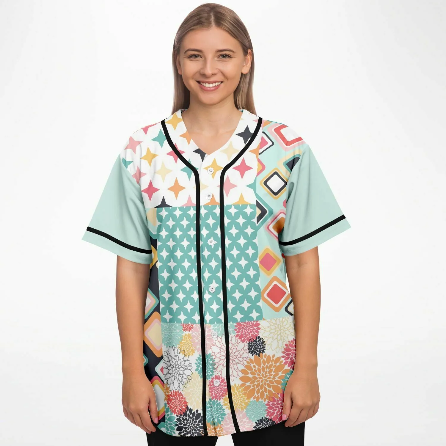 Vintage Miami Geometric Patterned Button-Up Jersey