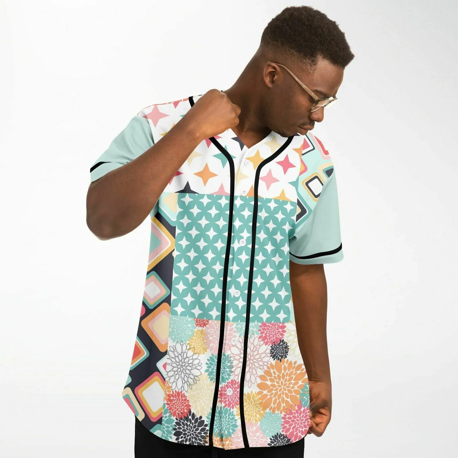 Vintage Miami Geometric Patterned Button-Up Jersey