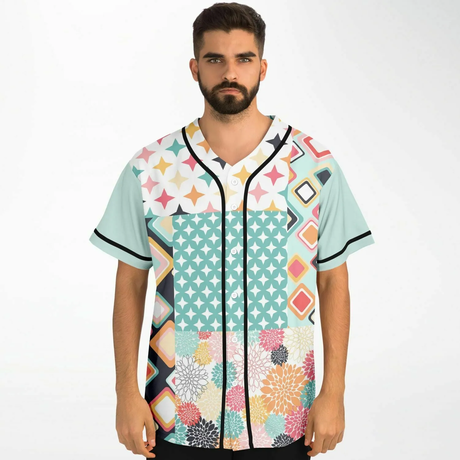 Vintage Miami Geometric Patterned Button-Up Jersey