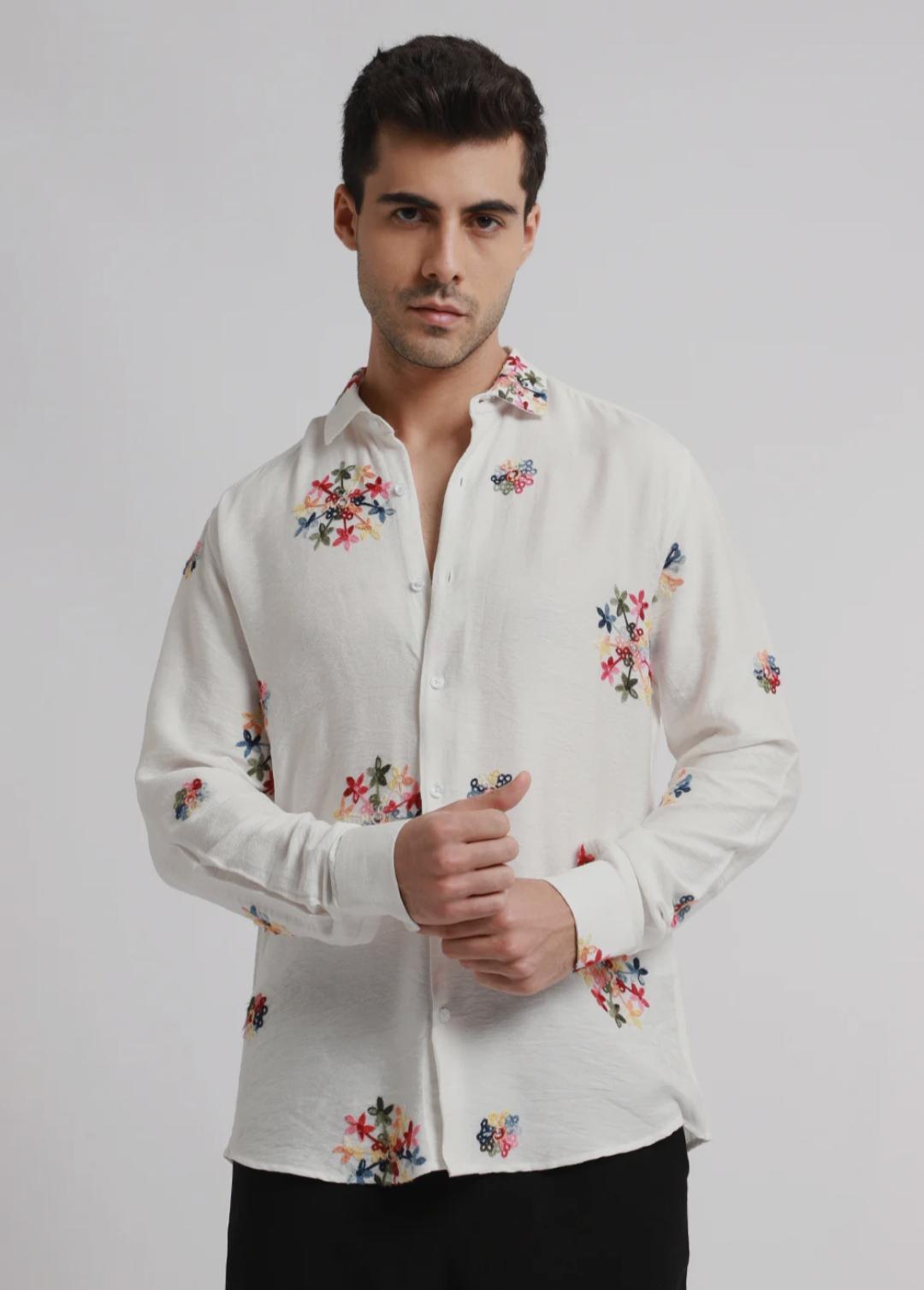 white embroidered floral shirt