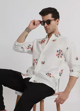 white embroidered floral shirt