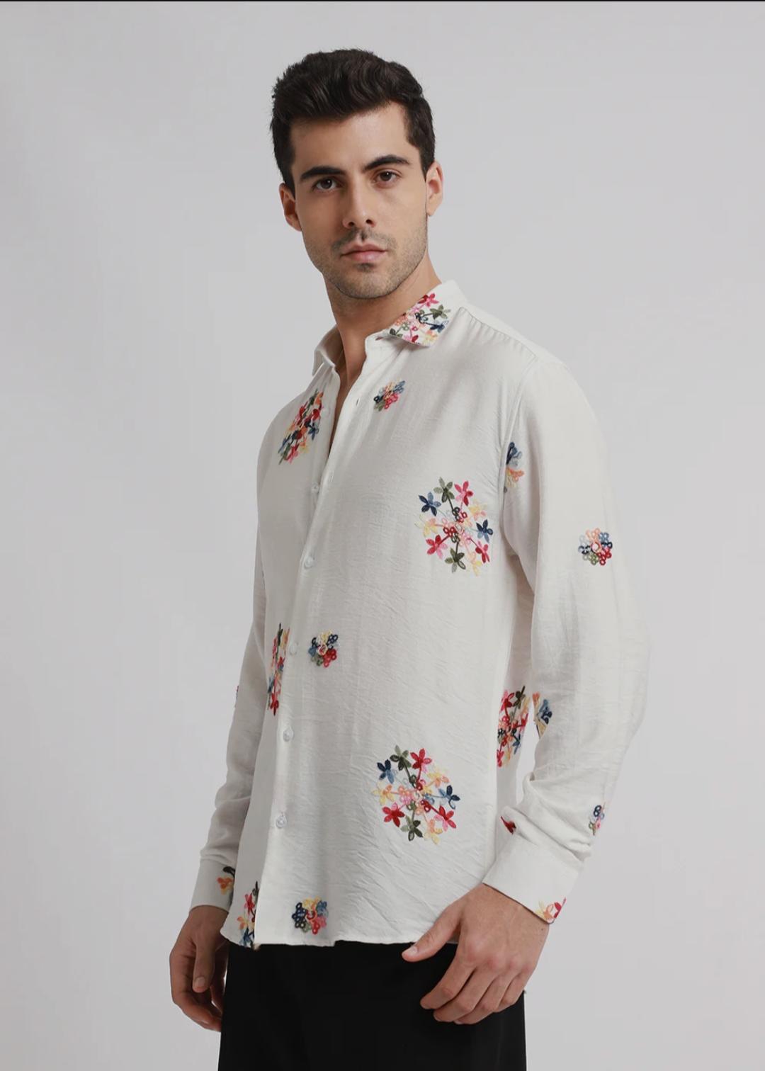 white embroidered floral shirt