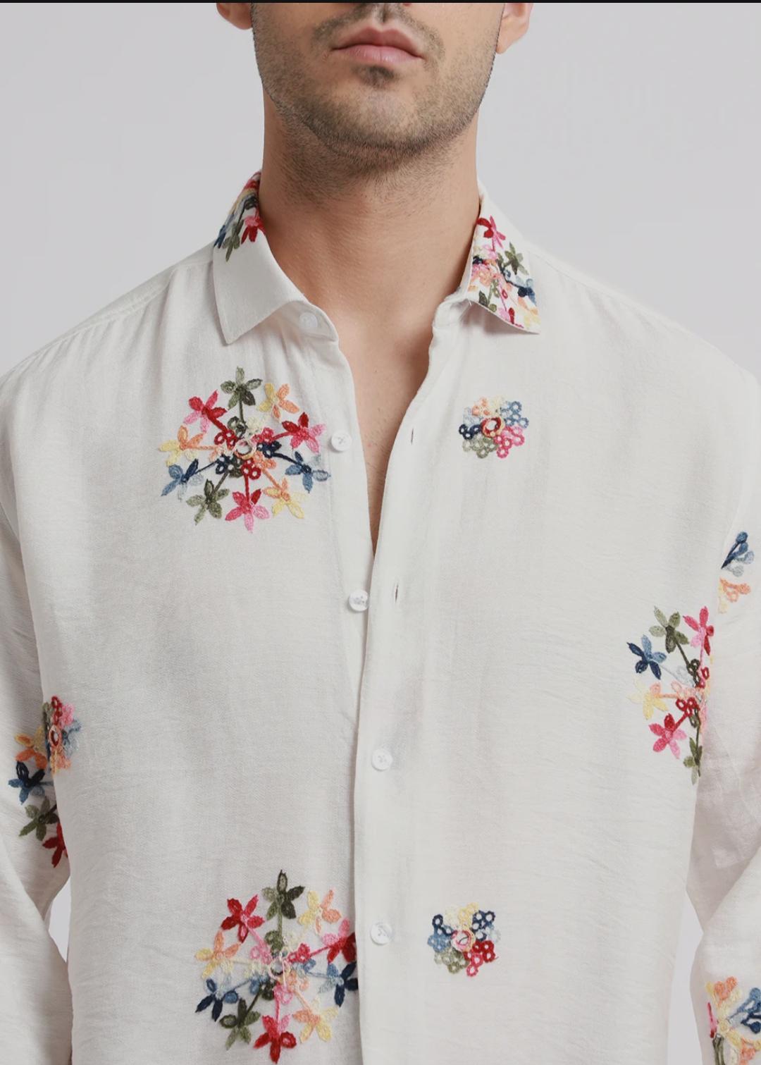 white embroidered floral shirt