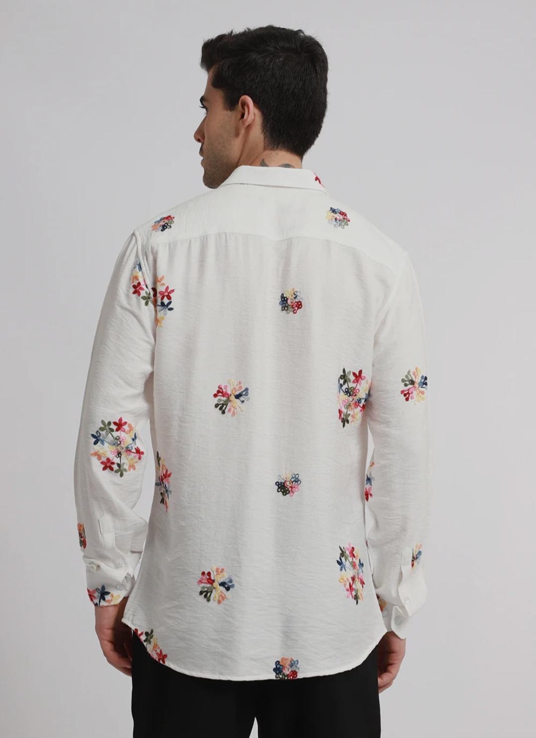 white embroidered floral shirt