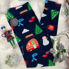 Snowman Winter Leggings: Christmas Campers Soft Leggings.