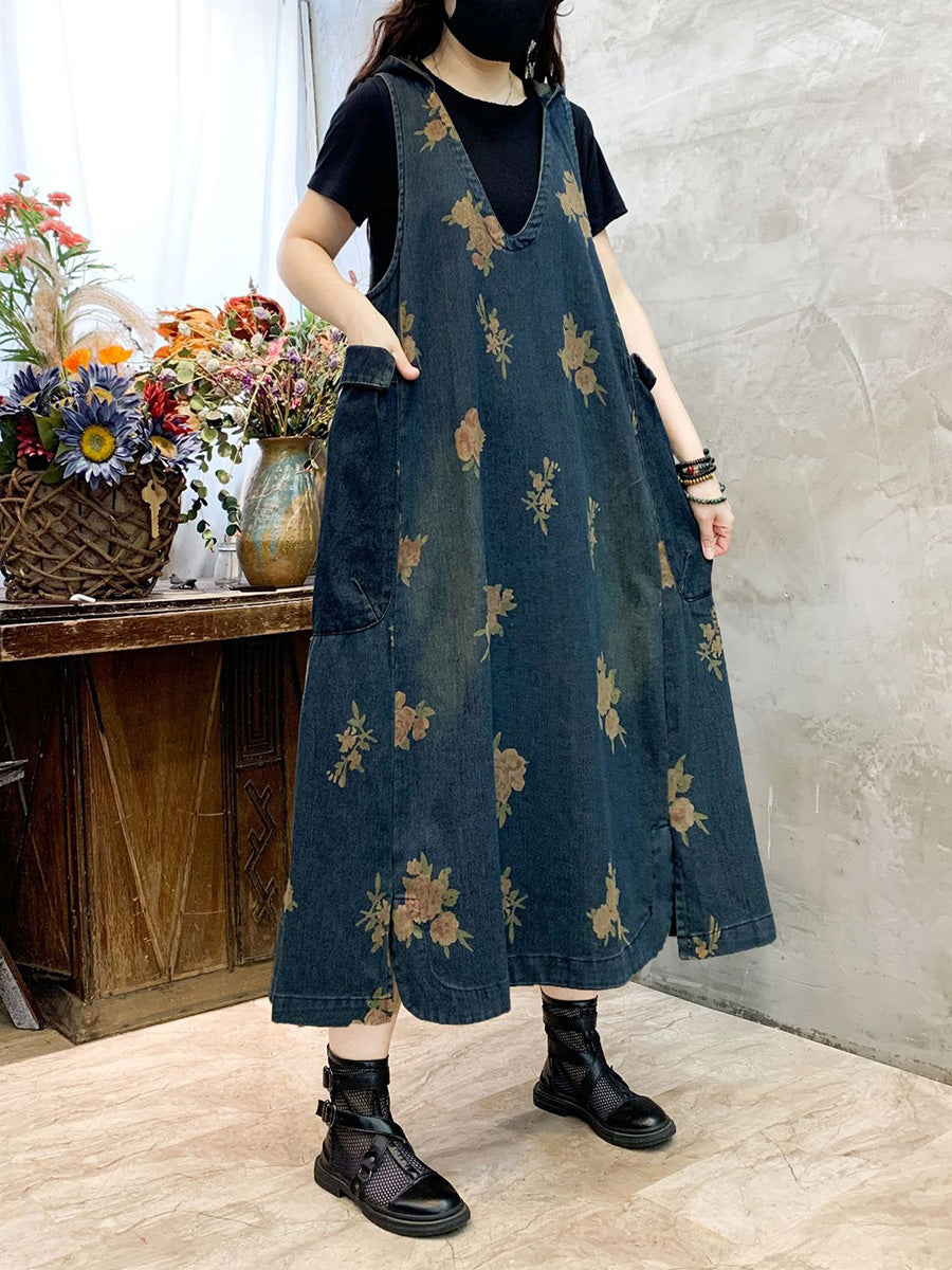 Women's Flower Vest Denim Dress for Summer (CO1048)