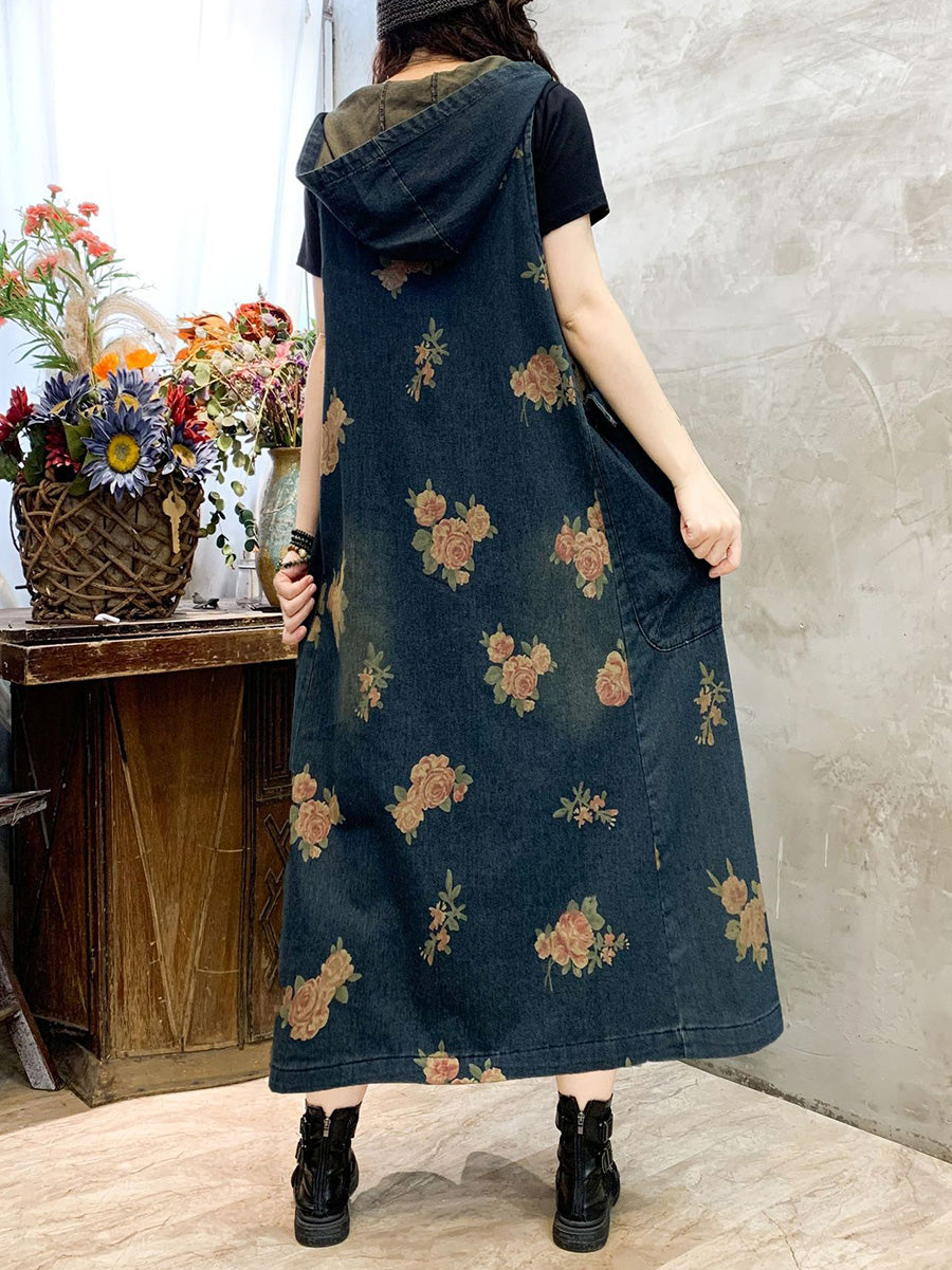 Women's Flower Vest Denim Dress for Summer (CO1048)