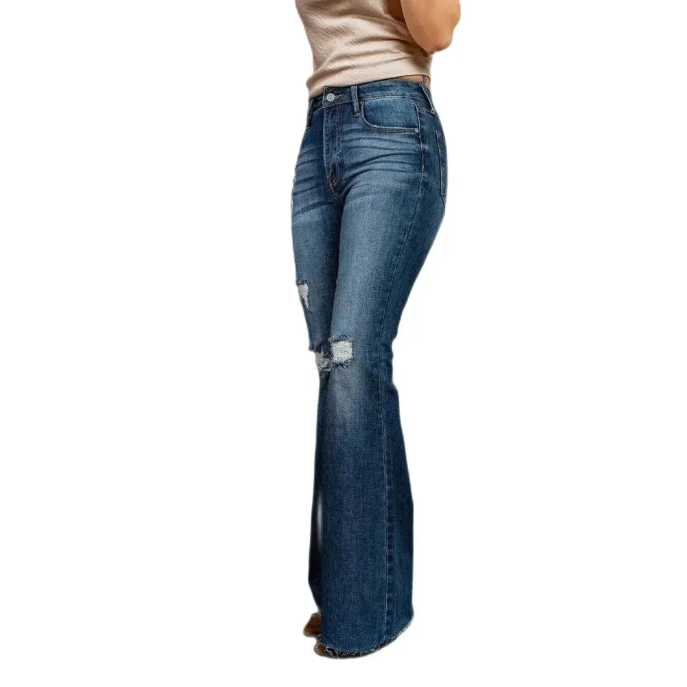 Women's High Waist Ripped Flare Jeans