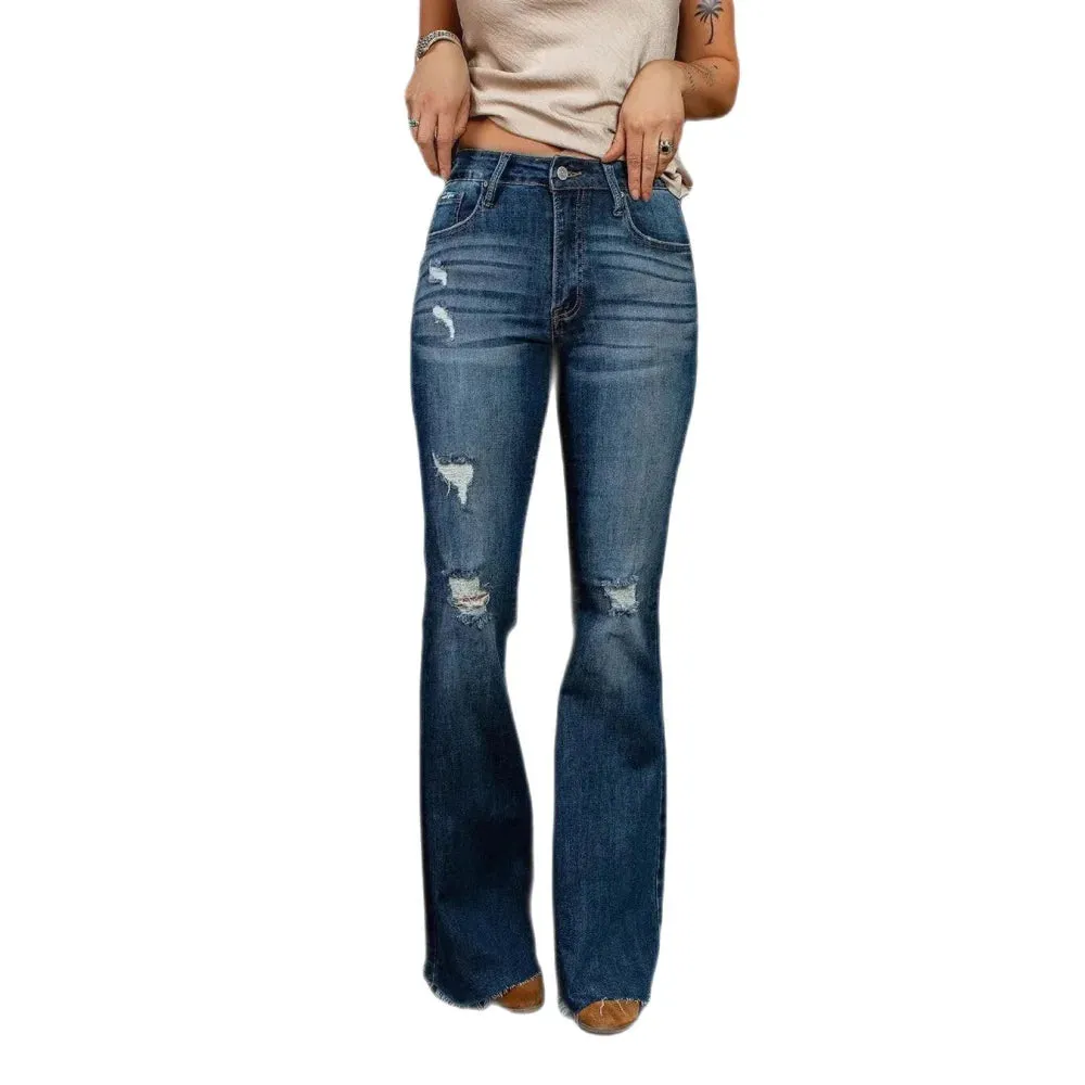 Women's High Waist Ripped Flare Jeans