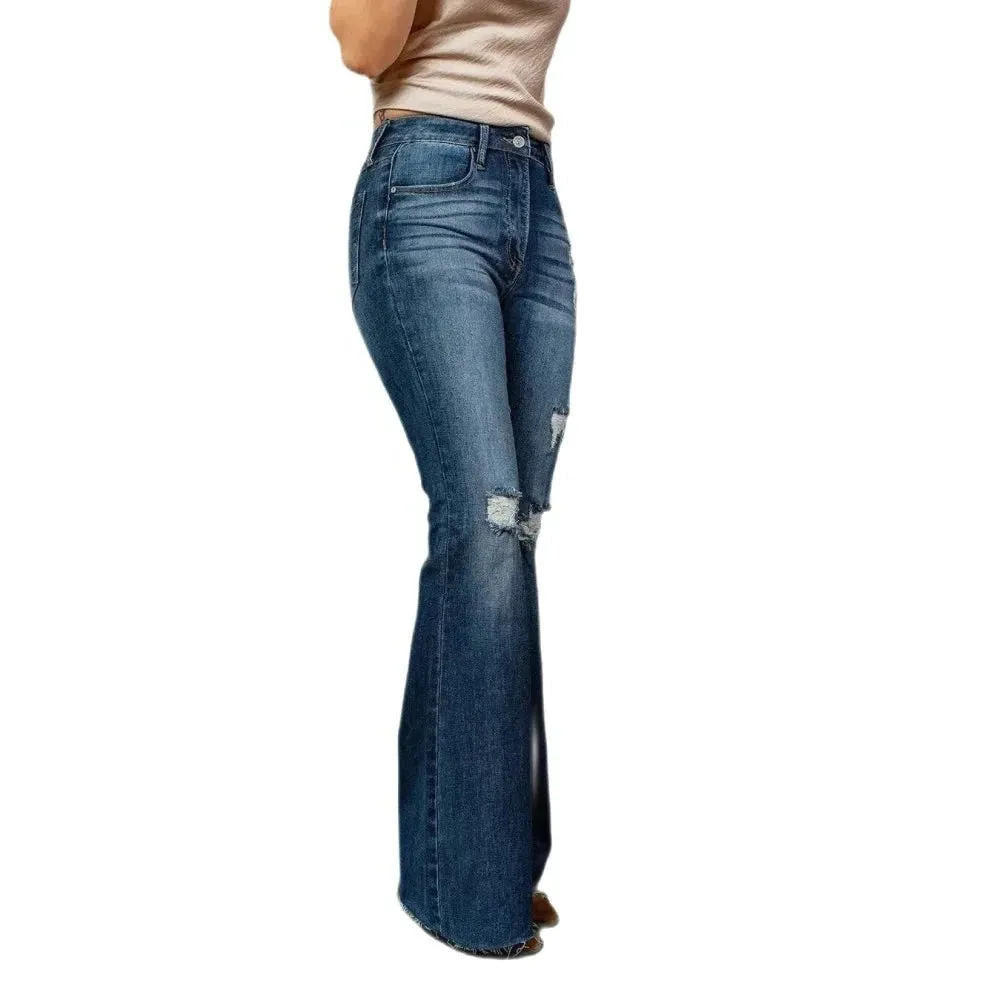 Women's High Waist Ripped Flare Jeans