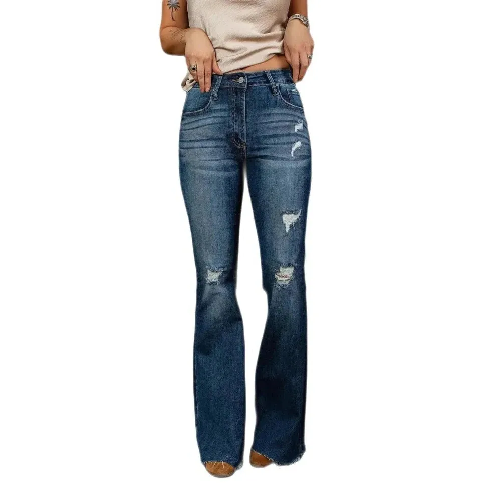 Women's High Waist Ripped Flare Jeans