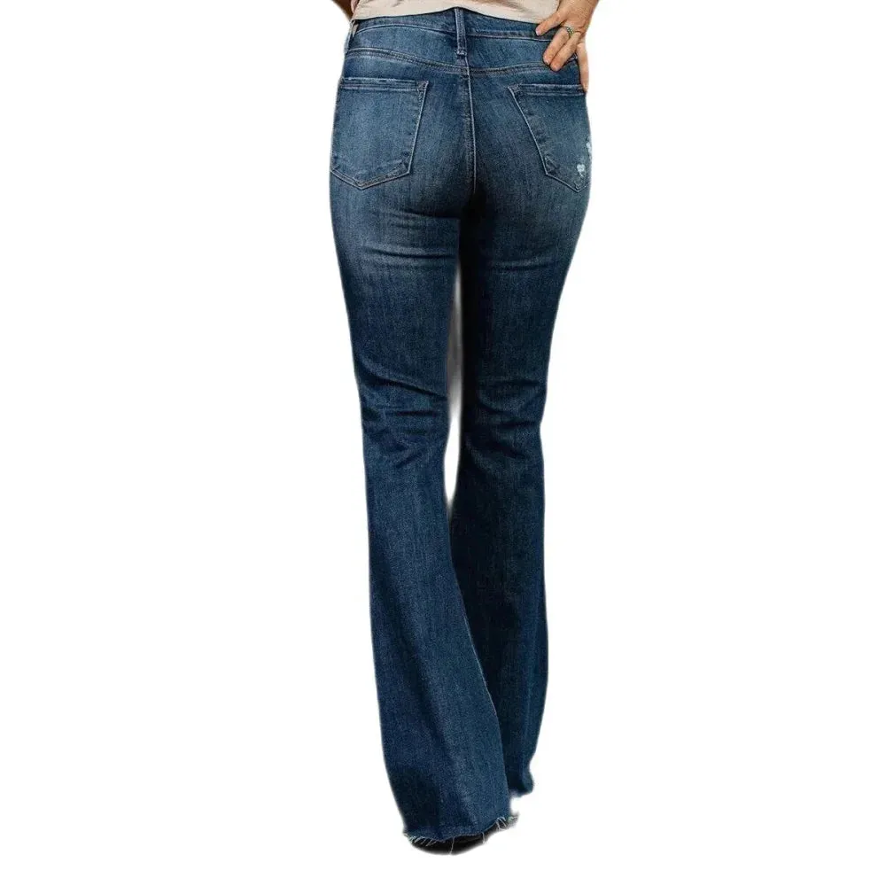 Women's High Waist Ripped Flare Jeans