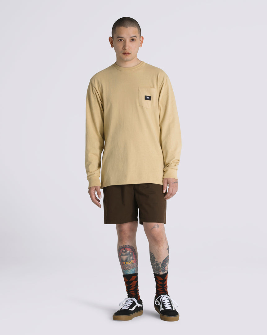 woven pocket tee with long sleeves